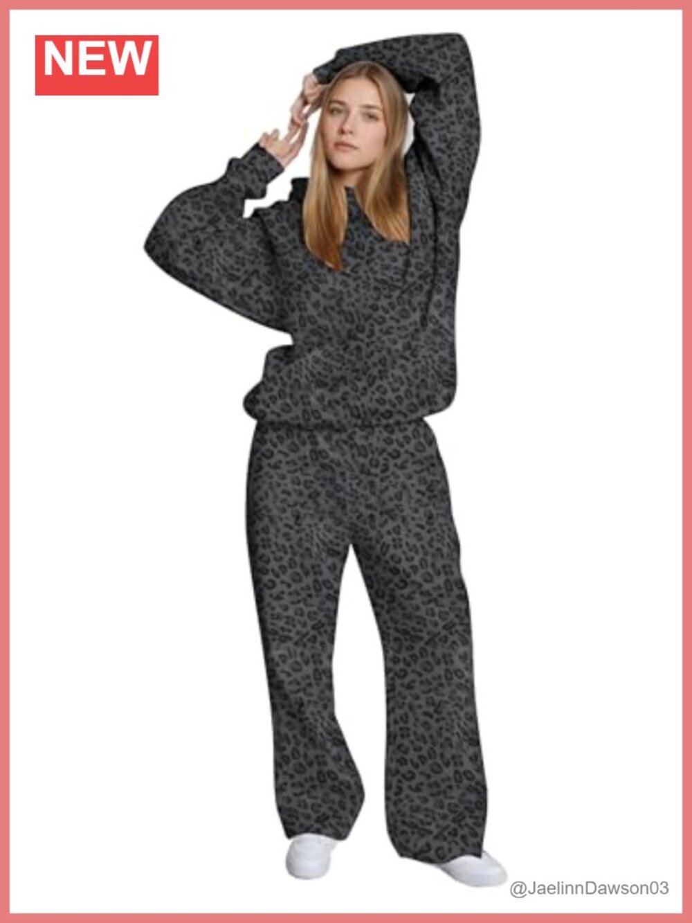 Womens 2 Piece Leopard Hoodie and Straight Leg Sweatpants Set Oversized Lounge